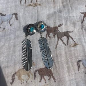 Turquoise sterling silver feather earrings
